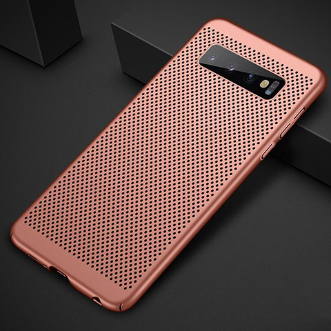 Funda Dura Plastico Rigida Carcasa Perforada para Samsung Galaxy S10 Plus Oro Rosa