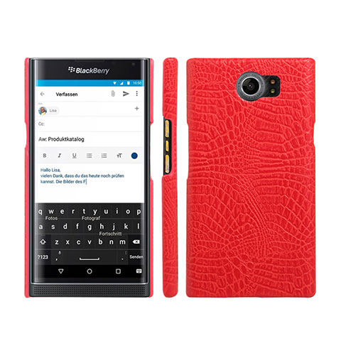 Funda Dura Plastico Rigida de Cuero para Blackberry Priv Rojo