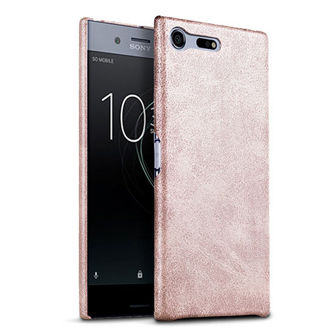 Funda Dura Plastico Rigida de Cuero para Sony Xperia XZ Premium Oro Rosa