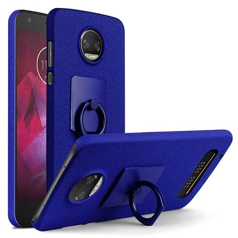 Funda Dura Plastico Rigida Fino Arenisca con Anillo de dedo Soporte para Motorola Moto Z Play Azul