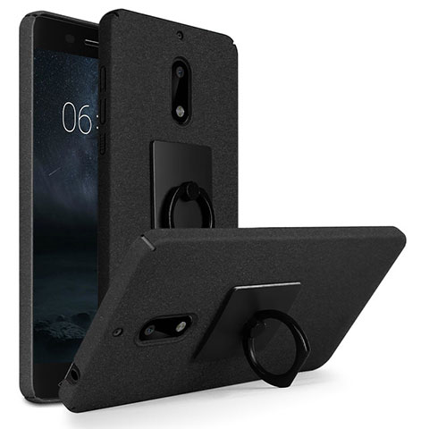 Funda Dura Plastico Rigida Fino Arenisca con Anillo de dedo Soporte para Nokia 6 Negro