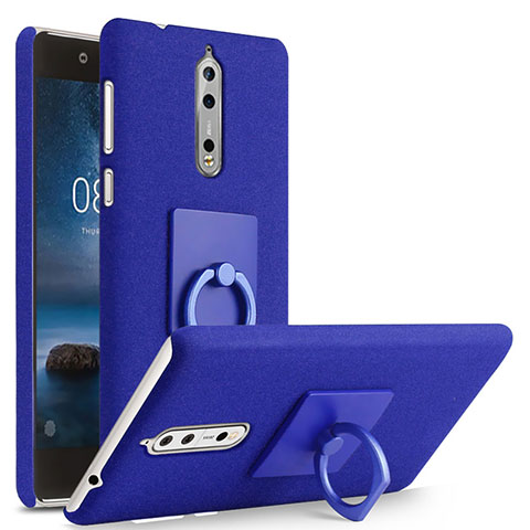 Funda Dura Plastico Rigida Fino Arenisca con Anillo de dedo Soporte para Nokia 8 Azul