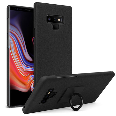 Funda Dura Plastico Rigida Fino Arenisca con Anillo de dedo Soporte para Samsung Galaxy Note 9 Negro