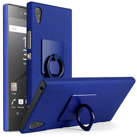 Funda Dura Plastico Rigida Fino Arenisca con Anillo de dedo Soporte para Sony Xperia XA1 Azul