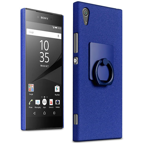 Funda Dura Plastico Rigida Fino Arenisca con Anillo de dedo Soporte para Sony Xperia XA1 Ultra Azul