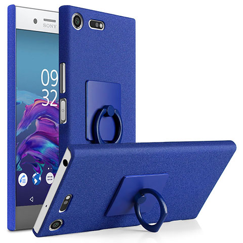 Funda Dura Plastico Rigida Fino Arenisca con Anillo de dedo Soporte para Sony Xperia XZ Premium Azul