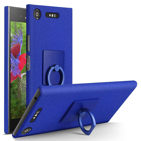 Funda Dura Plastico Rigida Fino Arenisca con Anillo de dedo Soporte para Sony Xperia XZ1 Azul
