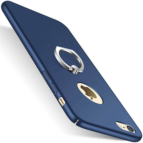 Funda Dura Plastico Rigida Mate con Agujero y Anillo de dedo Soporte para Apple iPhone 7 Azul