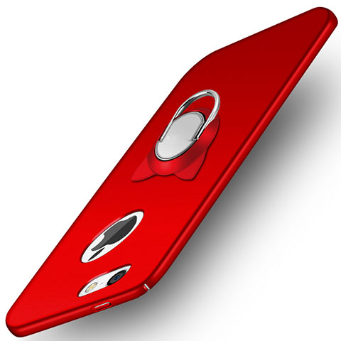 Funda Dura Plastico Rigida Mate con Anillo de dedo Soporte A01 para Apple iPhone 5 Rojo