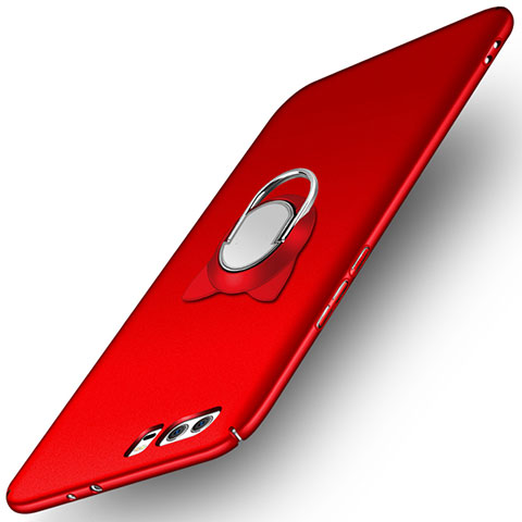 Funda Dura Plastico Rigida Mate con Anillo de dedo Soporte A02 para Huawei Honor 9 Premium Rojo