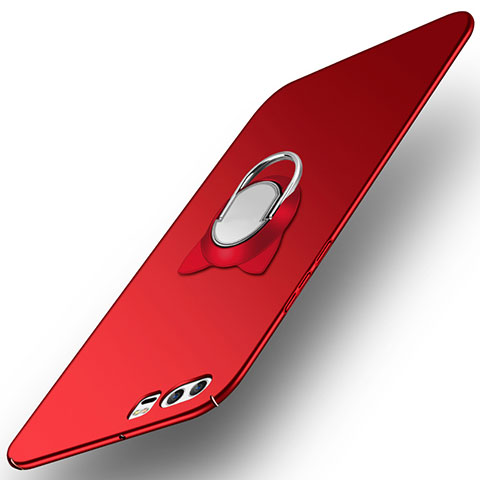 Funda Dura Plastico Rigida Mate con Anillo de dedo Soporte A02 para Huawei P10 Rojo
