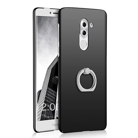 Funda Dura Plastico Rigida Mate con Anillo de dedo Soporte A03 para Huawei Honor 6X Negro