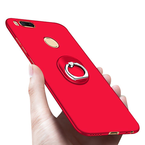 Funda Dura Plastico Rigida Mate con Anillo de dedo Soporte A03 para Xiaomi Mi A1 Rojo