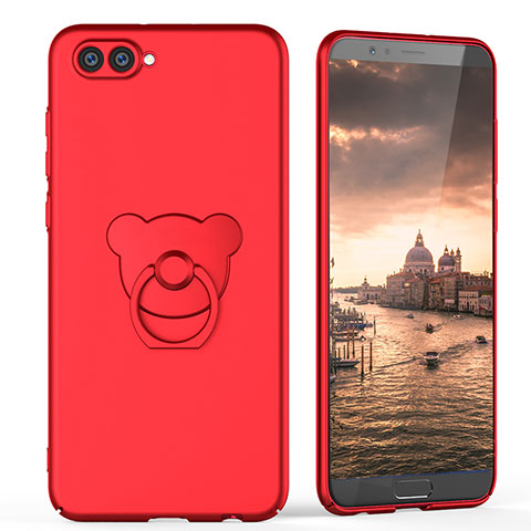 Funda Dura Plastico Rigida Mate con Anillo de dedo Soporte A04 para Huawei Honor V10 Rojo