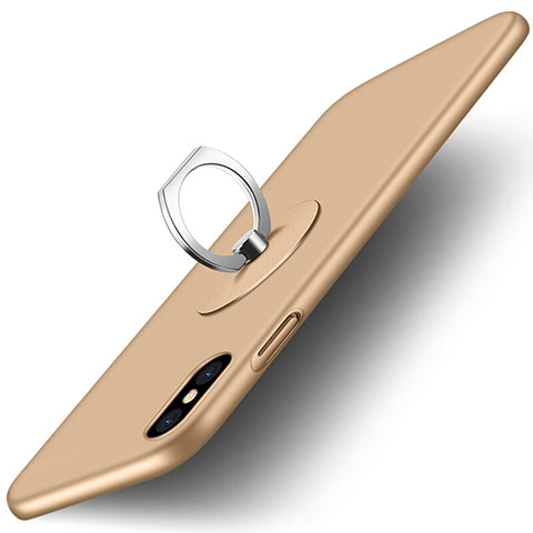 Funda Dura Plastico Rigida Mate con Anillo de dedo Soporte para Apple iPhone Xs Max Oro