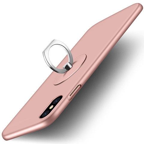 Funda Dura Plastico Rigida Mate con Anillo de dedo Soporte para Apple iPhone Xs Rosa