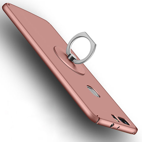 Funda Dura Plastico Rigida Mate con Anillo de dedo Soporte para Huawei Honor V8 Oro Rosa