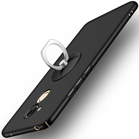 Funda Dura Plastico Rigida Mate con Anillo de dedo Soporte para Huawei Honor V9 Play Negro