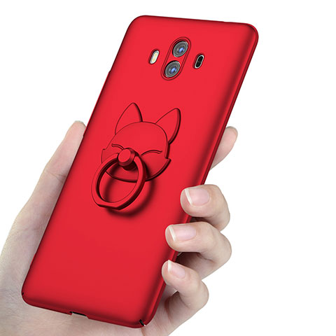 Funda Dura Plastico Rigida Mate con Anillo de dedo Soporte para Huawei Mate 10 Rojo