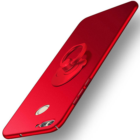 Funda Dura Plastico Rigida Mate con Anillo de dedo Soporte para Huawei Nova 2 Plus Rojo