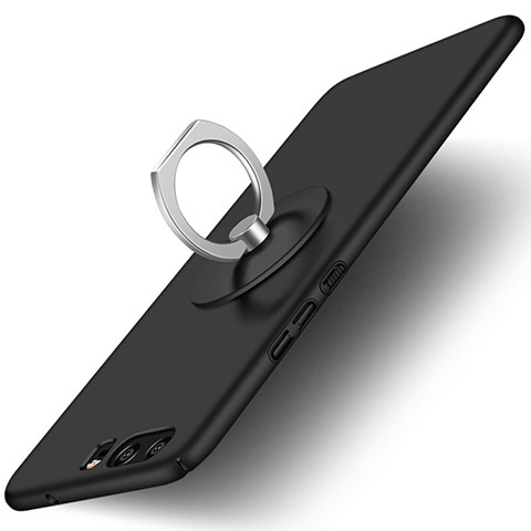 Funda Dura Plastico Rigida Mate con Anillo de dedo Soporte para Huawei P10 Negro