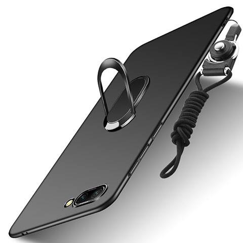 Funda Dura Plastico Rigida Mate con Anillo de dedo Soporte y Lanyard para Huawei Honor 10 Negro