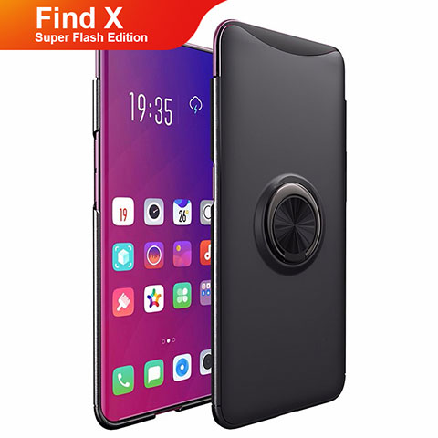 Funda Dura Plastico Rigida Mate con Magnetico Anillo de dedo Soporte para Oppo Find X Super Flash Edition Negro