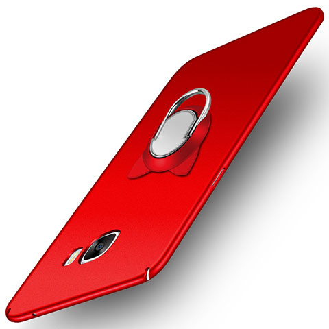 Funda Dura Plastico Rigida Mate con Magnetico Anillo de dedo Soporte para Samsung Galaxy C5 Pro C5010 Rojo