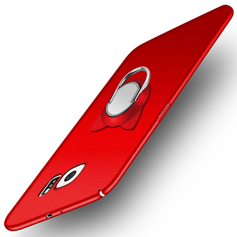 Funda Dura Plastico Rigida Mate con Magnetico Anillo de dedo Soporte para Samsung Galaxy S6 Duos SM-G920F G9200 Rojo