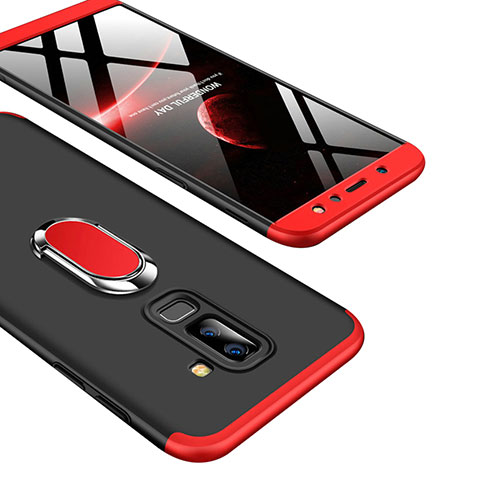 Funda Dura Plastico Rigida Mate Frontal y Trasera 360 Grados con Anillo de dedo Soporte Q01 para Samsung Galaxy A6 Plus (2018) Rojo y Negro