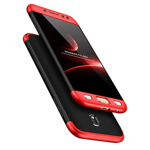 Funda Dura Plastico Rigida Mate Frontal y Trasera 360 Grados para Samsung Galaxy J7 Pro Rojo y Negro