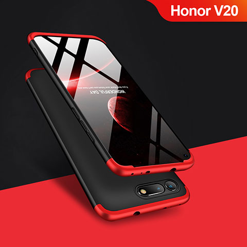 Funda Dura Plastico Rigida Mate Frontal y Trasera 360 Grados Q01 para Huawei Honor V20 Rojo y Negro