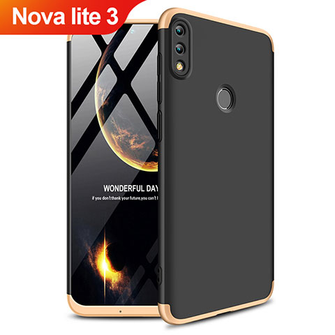 Funda Dura Plastico Rigida Mate Frontal y Trasera 360 Grados Q01 para Huawei Nova Lite 3 Oro y Negro