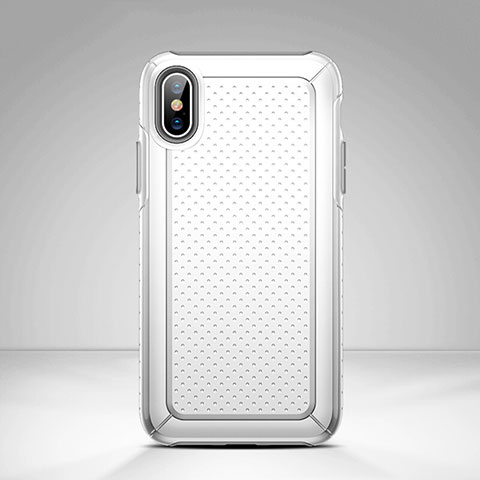 Funda Dura Plastico y Silicona Perforada para Apple iPhone Xs Blanco