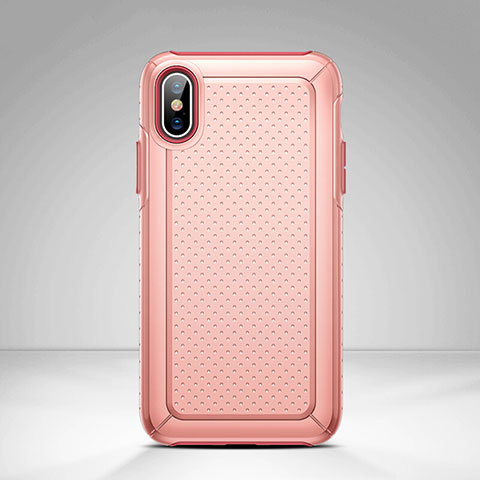 Funda Dura Plastico y Silicona Perforada para Apple iPhone Xs Rosa