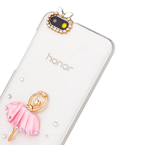 Funda Dura Rigida Lujo Diamante Brillante Bailarina para Huawei Honor 4X Rosa