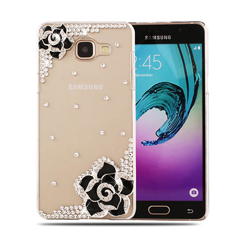 Funda Dura Rigida Lujo Diamante Brillante Flores para Samsung Galaxy A5 (2016) SM-A510F Negro