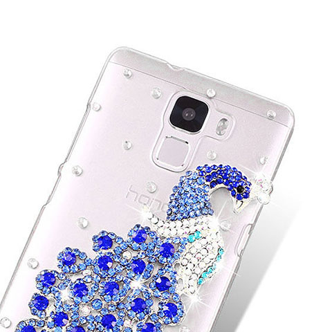 Funda Dura Rigida Lujo Diamante Brillante Pavo real para Huawei Honor 7 Dual SIM Azul