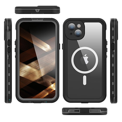 Funda Impermeable Bumper Silicona y Plastico Waterproof Carcasa 360 Grados con Mag-Safe Magnetic HJ1 para Apple iPhone 13 Negro