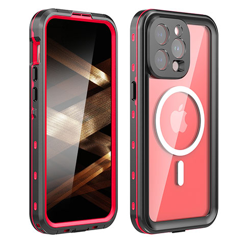 Funda Impermeable Bumper Silicona y Plastico Waterproof Carcasa 360 Grados con Mag-Safe Magnetic HJ1 para Apple iPhone 13 Pro Rojo