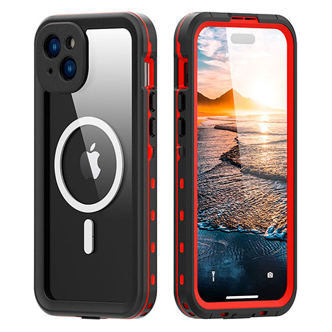 Funda Impermeable Bumper Silicona y Plastico Waterproof Carcasa 360 Grados con Mag-Safe Magnetic para Apple iPhone 14 Plus Rojo
