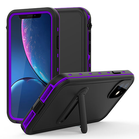 Funda Impermeable Bumper Silicona y Plastico Waterproof Carcasa 360 Grados con Soporte para Apple iPhone 11 Morado