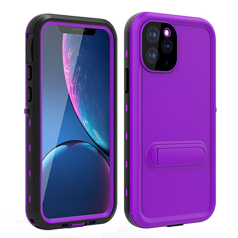 Funda Impermeable Bumper Silicona y Plastico Waterproof Carcasa 360 Grados con Soporte para Apple iPhone 11 Pro Max Morado