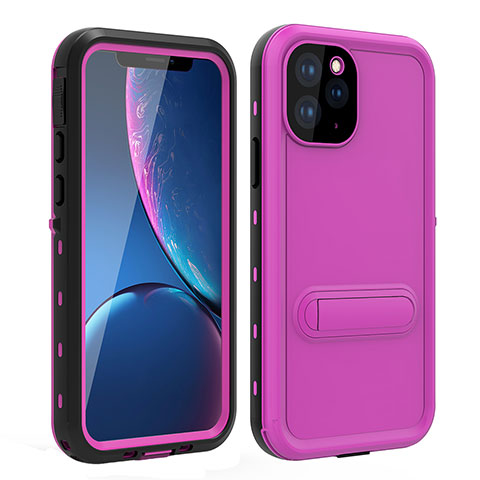 Funda Impermeable Bumper Silicona y Plastico Waterproof Carcasa 360 Grados con Soporte para Apple iPhone 11 Pro Rosa Roja