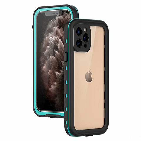 Funda Impermeable Bumper Silicona y Plastico Waterproof Carcasa 360 Grados para Apple iPhone 12 Pro Cian