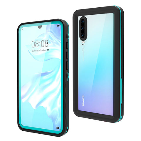 Funda Impermeable Bumper Silicona y Plastico Waterproof Carcasa 360 Grados para Huawei P30 Cian