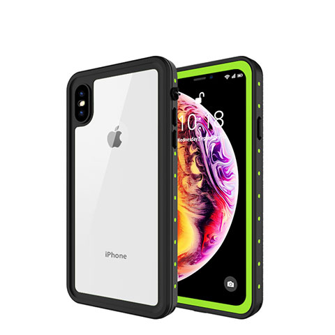 Funda Impermeable Bumper Silicona y Plastico Waterproof Carcasa 360 Grados W01 para Apple iPhone X Verde