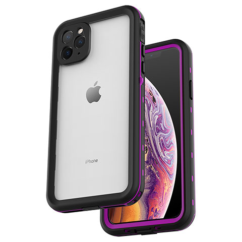 Funda Impermeable Bumper Silicona y Plastico Waterproof Carcasa 360 Grados W04 para Apple iPhone 11 Pro Morado