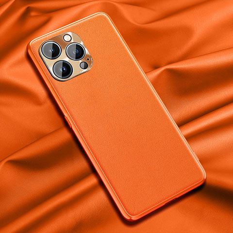 Funda Lujo Cuero Carcasa A01 para Apple iPhone 13 Pro Max Naranja