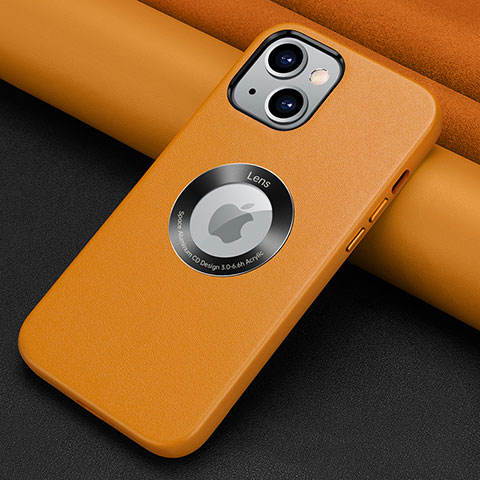 Funda Lujo Cuero Carcasa A08 para Apple iPhone 14 Plus Naranja